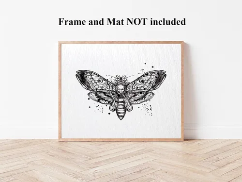 Vista 5 de Dignovel Studios 11 x 14 sin marco cabeza de muerte halcón polilla insecto tótem ciencia animal acuarela arte impresión póster pared guardería niños