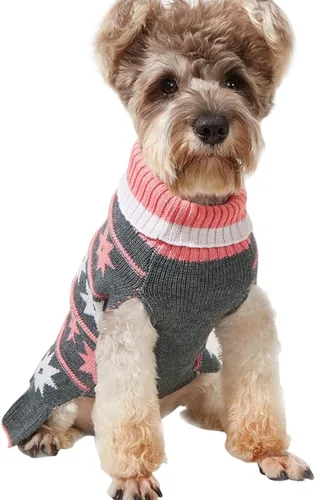 Vista 2 de Jecikelon Suéteres para Mascotas Perros para Perros Pequeños Vestido con Ropa de Punto de Nieve Suéter de Cuello Alto Ropa para Perros Suéter Cálido