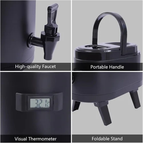 Vista 6 de Dispensador de bebidas aislado, dispensador de bebidas de acero inoxidable de 8 l/2.11 galones con termómetro, dispensador de bebidas frías