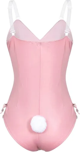 Vista 4 de Conjunto de traje de disfraz de conejito para mujer, una sola pieza, con accesorios, RosaRebel Fun., XXL