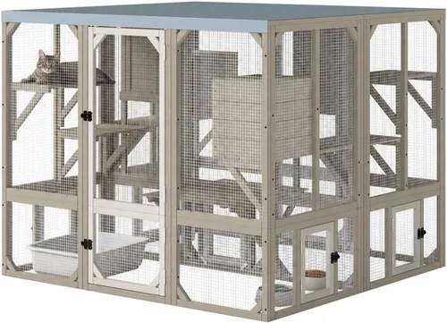 Vista 17 de Gowoodhut Catio - Recintos para gatos al aire libre, casa grande de madera