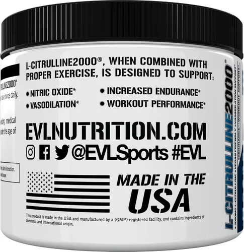 Vista 5 de L-Citrulline2000 Polvo de óxido nítrico para antes del entrenamiento, Evlution Nutrition High Strength L Citrulina Powder para mayor fuerza muscular