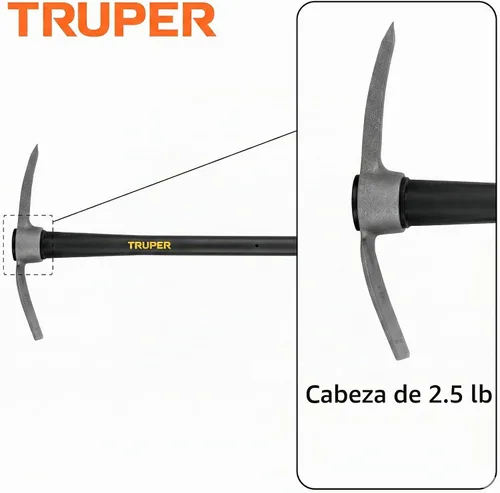Vista 3 de Azadón cortador Truper 31612 2-1/2 libras, mango de madera, 36", Asa de fibra de vidrio