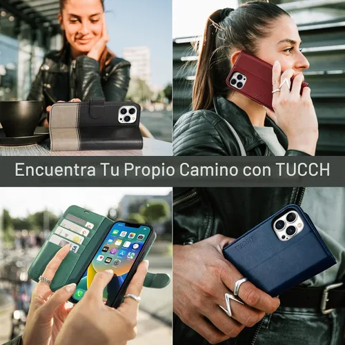 Vista 9 de TUCCH Funda tipo cartera para iPhone 14 Pro Max (6.7") 2022, 4 tarjeteros Negro