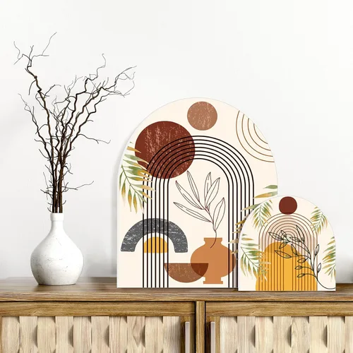 Vista 7 de Ziliny - Juego de 2 tablas de cortar decorativas de madera, bandejas de servir con arco iris bohemio para encimera de cocina, bar, decoración