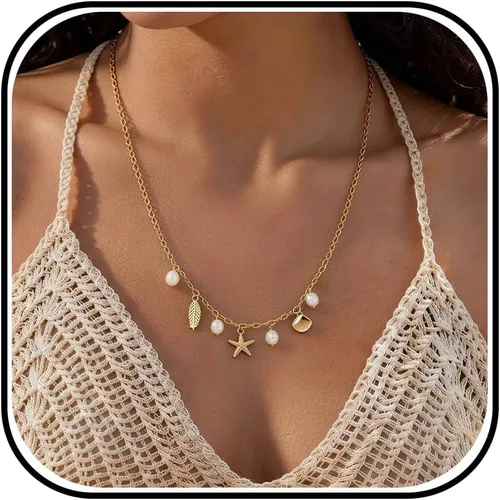 Vista 24 de Collar de concha marina de Your Always Charm para mujer, collar de concha ajustable con capas de encanto de concha marina para mujer, atuendos de A