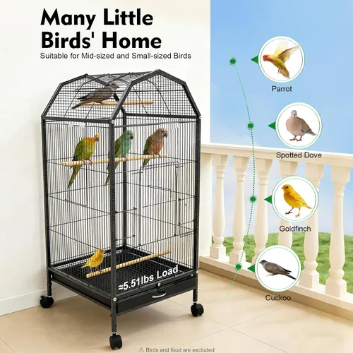 Vista 2 de Jaula grande para pájaros con tragaluz abierto, soporte rodante y 5 puertas, jaulas móviles para loros, jaula de vuelo para pájaros de mascotas