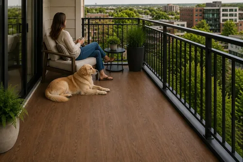 Vista 5 de d-c-fix Rollo de Suelo para Exteriores - Madera de Roble Marrón - 6' x 12', 72 pies cuadrados - Cubierta de Suelo Impermeable y para Todo Clima