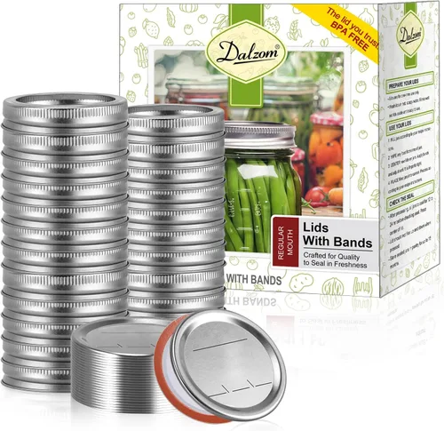 Vista 11 de Dalzom® 24 tapas de conservas con 24 anillos de boca regular, tapas de tarro de masón premium con bandas/anillos para bola, tarros Kerr