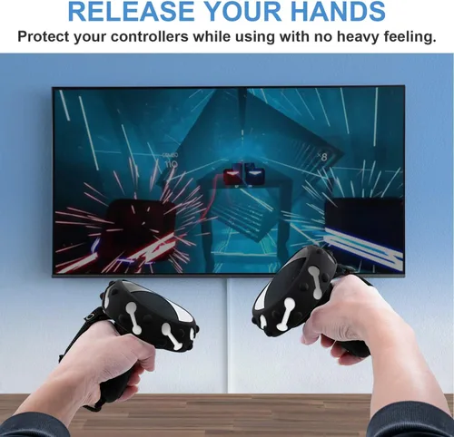 Vista 7 de Mcbazel 1 par de fundas de agarre para controlador Oculus Quest 2, funda protectora de silicona antideslizante y anticaídas con correa de mano