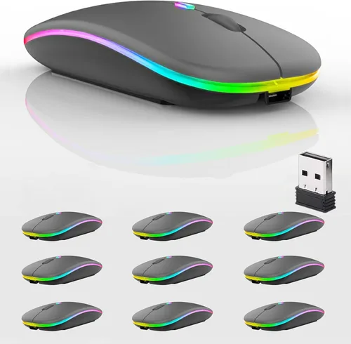 Vista 21 de Paquete de 10 ratones inalámbricos Bluetooth, LED de doble modo recargable, silencioso y delgado, portátil (receptor BT5.2+USB), mouse
