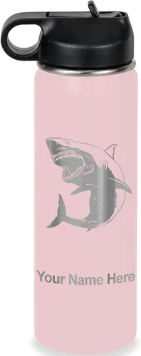 Vista 28 de LaserGram Botella de agua personalizada, gran tiburón blanco, acero inoxidable de doble pared aislada al vacío con popote superior, regalo grabado