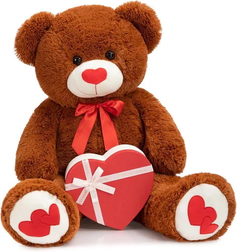 Vista 15 de HollyHOME Oso de Peluche Grande Animal de Peluche Oso Grande de Felpa con Corazón Rojo para Novia y Niños Juguete de Regalo de Vacaciones 36 Beige