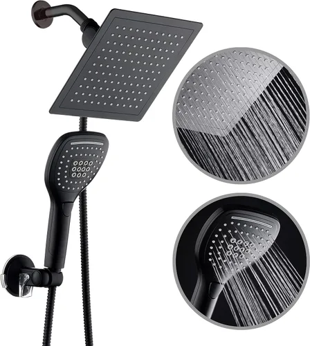 Vista 2 de DreamSpa - Combo de cabezal de ducha de lluvia/manual ultra-lujoso de 9 pulgadas. Conveniente botón pulsador de control de flujo para fácil