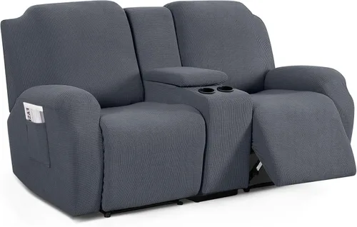 Vista 21 de TAOCOCO Funda reclinable para sofá biplaza con consola central, funda elástica para sofá reclinable de 2 asientos, fundas de sofá reclinable de Beige
