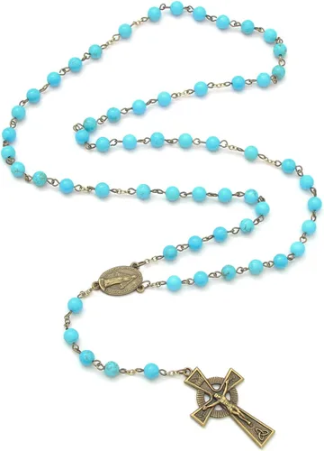 Vista 18 de KOMI Rosario de cuentas católicas para mujer, collar de cuentas de rosario con cruz de crucifijo, perlas de cristal, rosario, rosarios, católicos