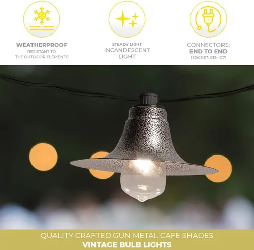 Vista 4 de LumaBase Guirnalda de luces eléctricas para café con 10 pantallas de metal para pistola