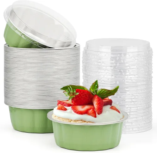 Vista 35 de Beasea Disposable Ramekins with Lids, 50 Pack 8oz 235ml Aluminum Foil Baking Cups with Lids, Aluminum Creme Brulee Ramekins Muffin Cupcake Pudding