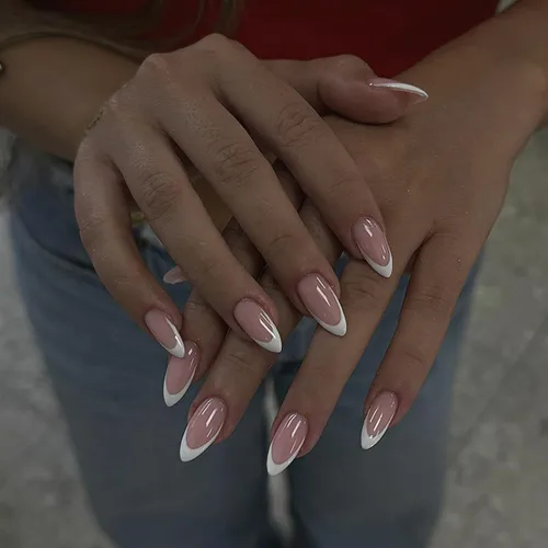 Vista 9 de Uñas postizas a presión con punta francesa negra, uñas cortas de almendra, uñas con pegamento para mujer, uñas acrílicas francesas de gel, uñas