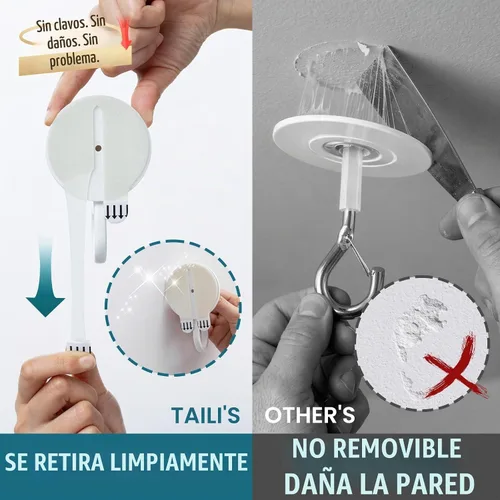 Vista 2 de TAILI Ganchos de techo adhesivos para plantas colgantes, sin taladro Blanco