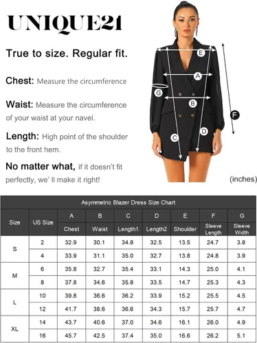 Vista 5 de UNIQUE 21 Vestido tipo blazer asimétrico para mujer, elegante cuello de malla de manga larga