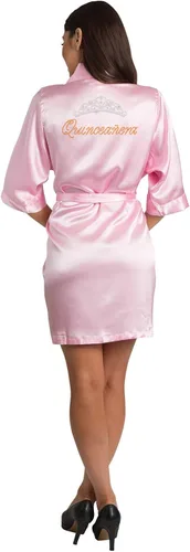 Vista 4 de Zynotti Bata de Quinceañera personalizada con diamantes de imitación para niñas, Bata de Quinceañera
