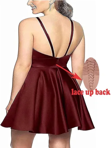 Vista 3 de Yadressy YE29 - Vestidos cortos de regreso a casa para adolescentes 2022 con cuello en V tirantes delgados vestido formal de satén para fiesta