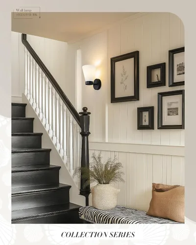 Vista 6 de HWH - Lámpara de pared para interiores, moderno aplique de pared con pantalla de vidrio a rayas blancas esmeriladas, aplique de pared individual