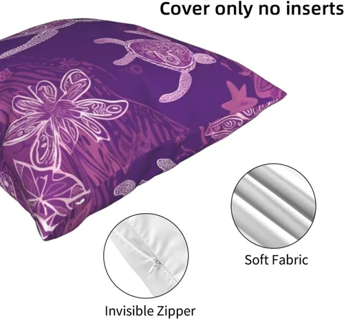 Vista 3 de Hawaii con estampado de tortuga marina morada, fundas de almohada modernas, fundas de almohada cuadradas decorativas suaves para decoración