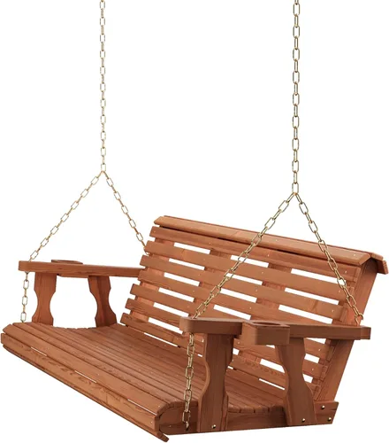Vista 9 de Columpio Amish resistente para terraza (800 lb) con cadenas para colgar y posavasos Tinte negro semisólido