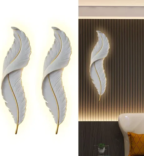 Vista 9 de Lámpara de pared de plumas moderna LED con diseño de plumas blancas elegante 3000 K-6000 K, lámpara de pared LED vintage para dormitorio, sala