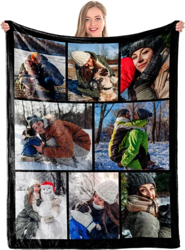 Vista 17 de Manta personalizada regalo conmemorativo con collage de texto fotográfico: fabricada en Estados Unidos, 10 fotos, manta personalizada con mis