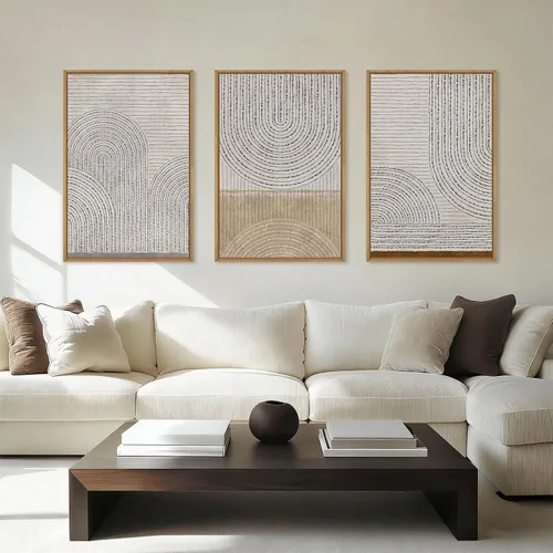 Vista 33 de Lienzo decorativo abstracto grande con marco naranja quemado, decoración de pared azul neutro y negro, arte moderno con pinceladas, impresión