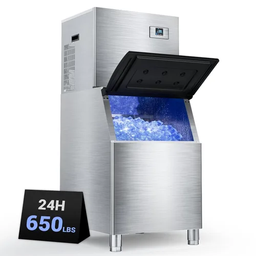 Vista 8 de Máquina comercial para hacer hielo de 550 libras/24 horas, almacenamiento de 400 libras, listo para hielo en 5-15 minutos, con modo de autolimpieza
