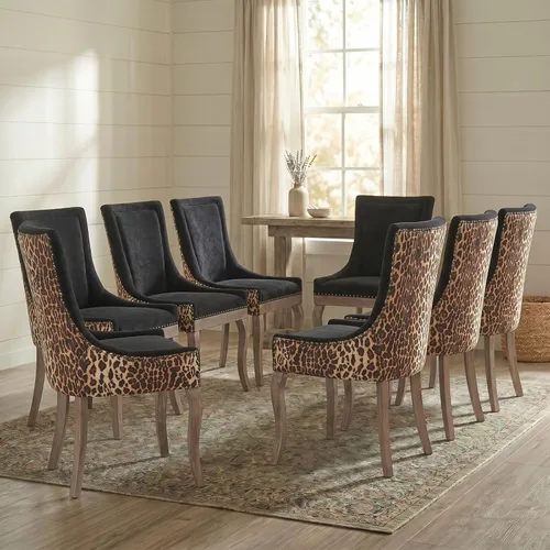 Vista 38 de Juego de 2 sillas de comedor tapizadas, sillas de cocina de tela con ribete de cabeza de clavo, sillas de cocina y comedor con respaldo alto, patas
