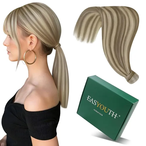 Vista 11 de Easyouth Extensión de cola de caballo de cabello humano, negro azabache, 12 pulgadas, 2.47 oz, extensiones de cola de caballo, extensiones de cola
