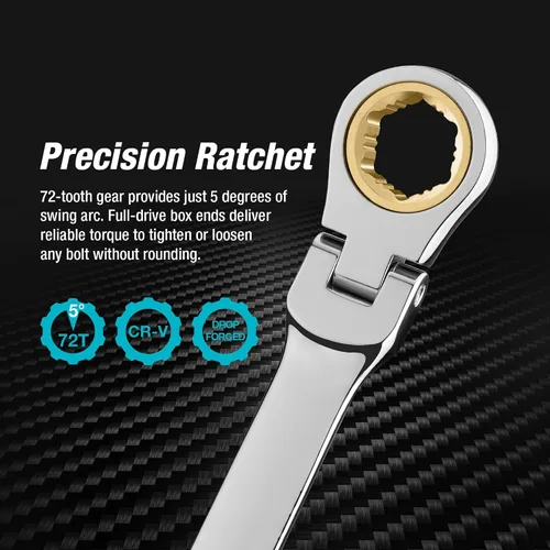 Vista 3 de DURATECH Llave de trinquete extralarga de 8 * 9 mm con cabezal flexible antideslizante, métrica, acero CR-V Acero CR-V
