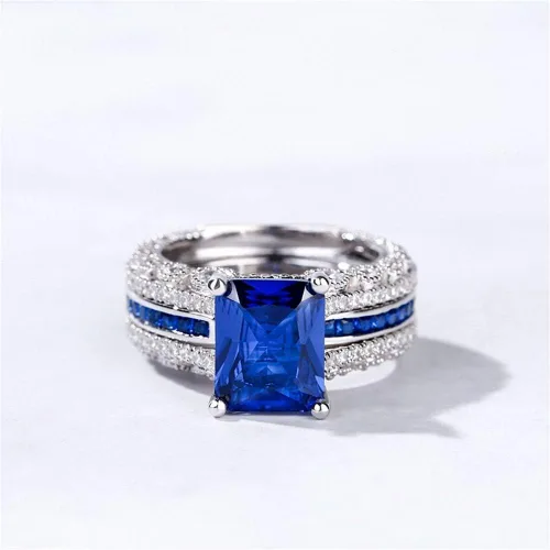 Vista 3 de Jeulia Anillo de corte radiante de boda 3 piezas de anillo de compromiso de diamantes CZ Anillos de compromiso de compromiso de compromiso