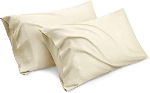 Vista 4 de Luxury Hotel Collection - Juego de 2 fundas de almohada tamaño King, color beige liso, microfibra cepillada suave, resistente a las arrugas