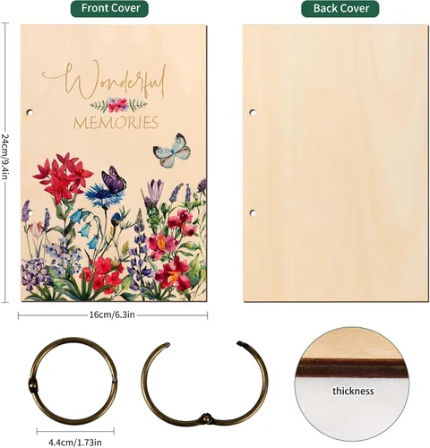 Vista 2 de Giiffu - Libro organizador de tarjetas de felicitación, carpeta de madera para tarjetas de felicitación Álbum de recuerdo de tarjeta de cumpleaños