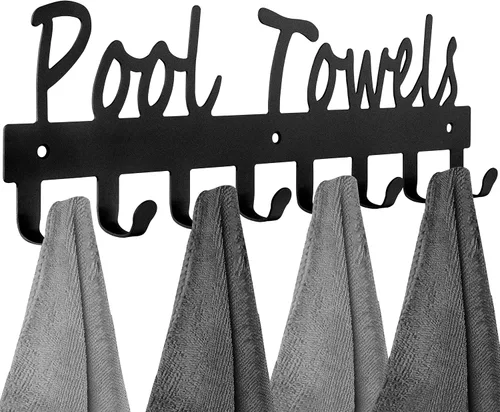 Vista 10 de Toalleros de piscina con estante 8 ganchos para piscina, baño, montaje en pared, toallero, soporte para toallas, soporte de acero al carbono