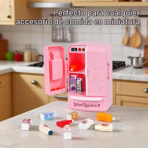Vista 6 de Mueble Mini Refrigerador para Casa de Muñecas, Accesorio Esencial de Cocina para Casa de Muñecas, Compatible con Mini Alimentos, Decoración