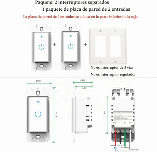 Vista 6 de Interruptor Inteligente de Luz WiFi de 2 Vías Táctil de Pared - Compatible con Alexa Google Assistant e IFTTT