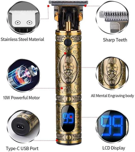 Vista 3 de Máquina eléctrica de corte de pelo con bajo ruido recargable JM700AL corte de cierre inalámbrico T Blade Hair Trimmer hombres, dorado, 20X11X5.2.0 in