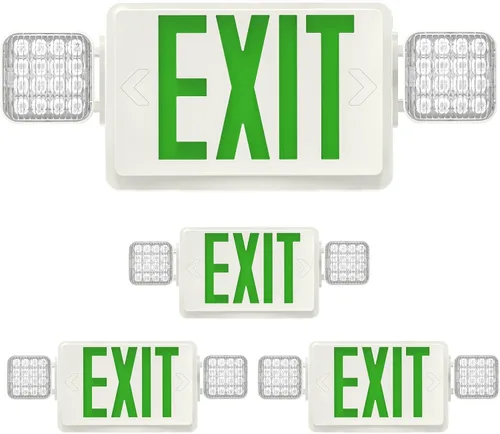 Vista 10 de 1 paquete de luces LED verdes con dos cabezales ajustables, iluminación de salida combinada con baterías de respaldo/listado UL, montaje en pared