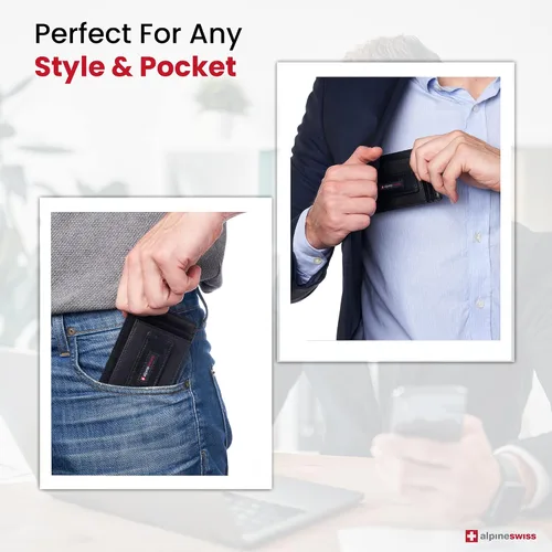 Vista 4 de Alpine Swiss Harper - Cartera de piel minimalista con clip para dinero, con bolsillo frontal, para hombre