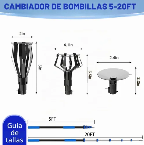 Vista 2 de Cambiador de bombilla de alcance de 28 pies para techos altos con poste, cambiador de poste de extensión de bombilla de 5 a 20 pies con cestas