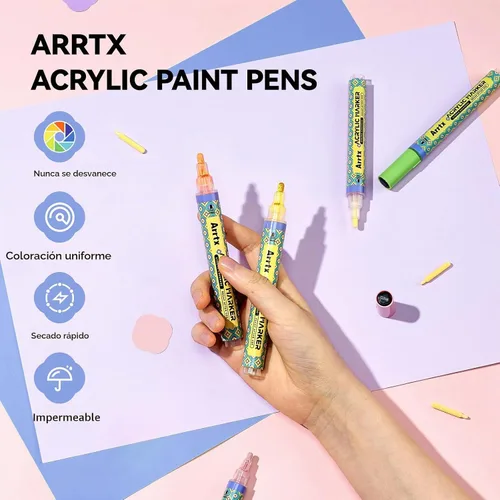 Vista 8 de Arrtx Bolígrafos de pintura acrílica de 48 colores, punta media de 0.118 in