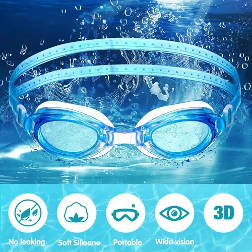 Vista 5 de Macarrie Paquete de 30 gafas de natación a granel sin fugas con tapones para los oídos y clip de nariz para adultos, hombres, mujeres y jóvenes