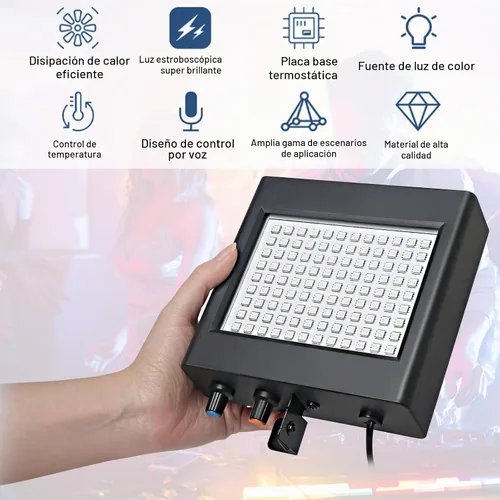 Vista 2 de Luz estroboscópica de 108 LED a todo color con control remoto para Halloween, fiesta y habitación, mini luces intermitentes Blanco (108led White)
